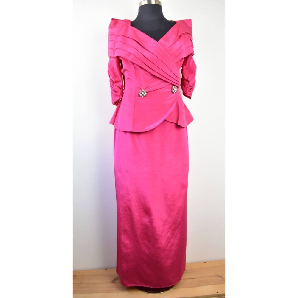 Vintage 1980s Pink Shawl Collar Two Piece Rhinestone Gown